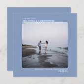 Eenvoudige artsy Minimal Square Photo Blue Wedding Save The Date (Voorkant / Achterkant)