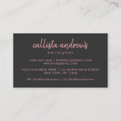 Eenvoudige Artsy Zwart Roze Typografie Haarstylist Visitekaartje (Achterkant)