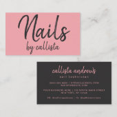 Eenvoudige Artsy Zwart Roze Typografie Nail Tech Visitekaartje (Voorkant / Achterkant)