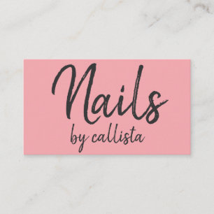 Eenvoudige Artsy Zwart Roze Typografie Nail Tech Visitekaartje
