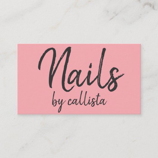 Eenvoudige Artsy Zwart Roze Typografie Nail Tech Visitekaartje (Voorkant)