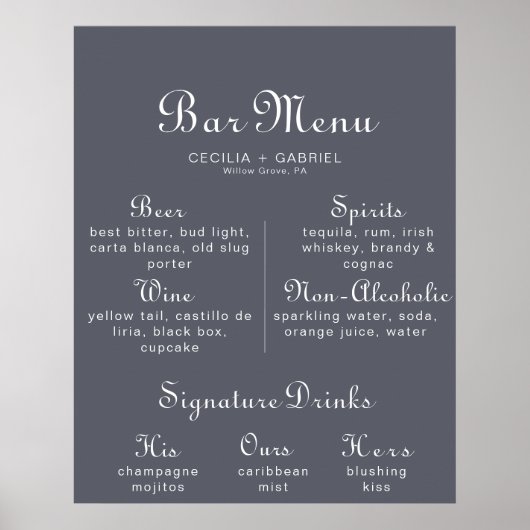 Eenvoudige avond boho bruiloftsbar menu poster (Voorkant)