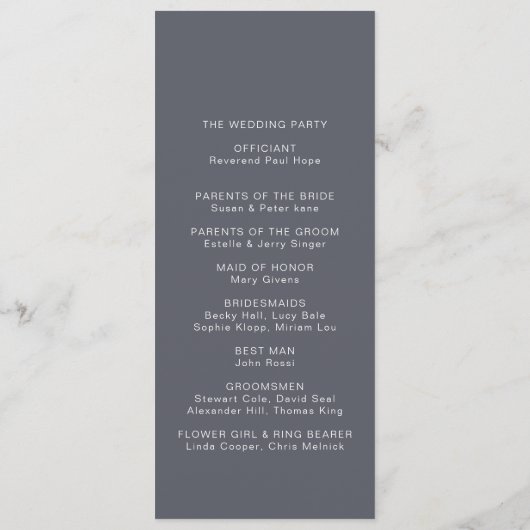 Eenvoudige avondbruiloft in Boho Programmakaart (Achterkant)