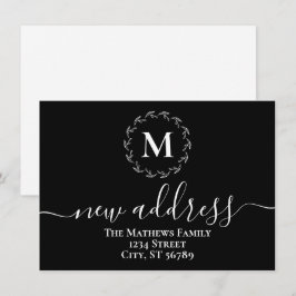 Eenvoudige B&W botanische krans monogram nieuwe ad Aankondiging