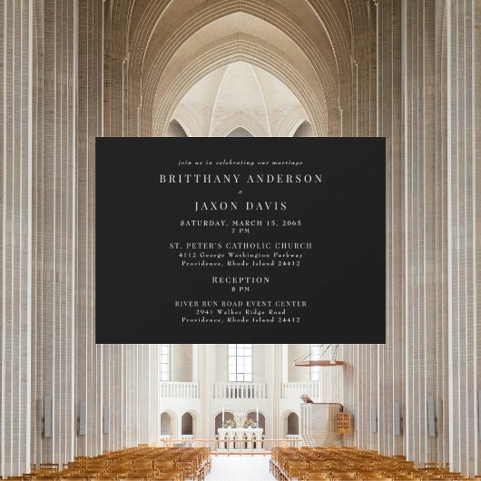 Eenvoudige B/W Geen Ouders Kerk Bruiloft Uitnodigi Kaart