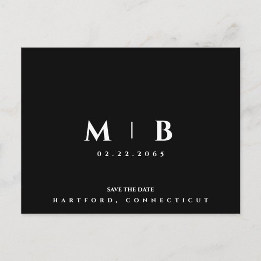 Eenvoudige B/W Monogram Bruiloft Bewaar de datum Briefkaart (Voorkant)