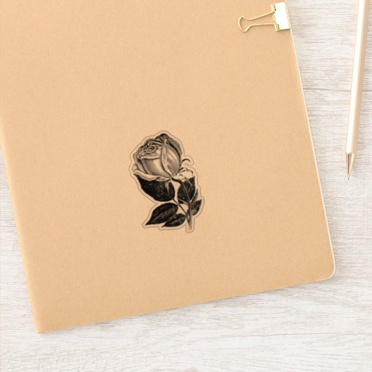 Eenvoudige B & W Roos schets Vinyl Uitsnede Sticke Sticker (Notitieboek)