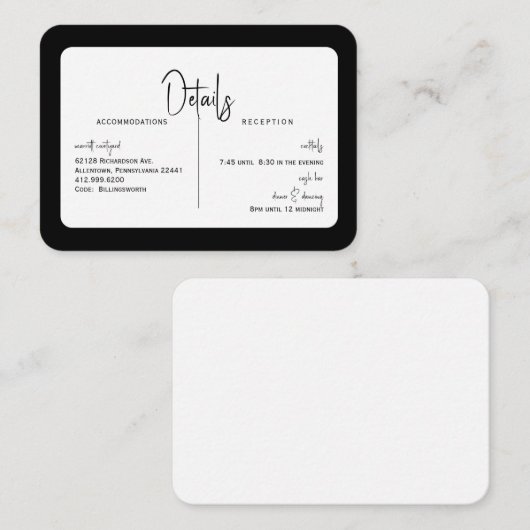 Eenvoudige B/W-weddenschap in contant geld Informatiekaartje (Voorkant / Achterkant)