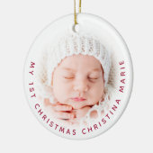 Eenvoudige Baby 1e kerstfoto Red Typografie Keramisch Ornament (Links)