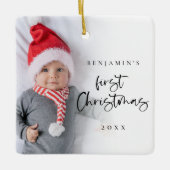 Eenvoudige Baby 1e kerstscript naam: foto Keramisch Ornament (Voorkant)