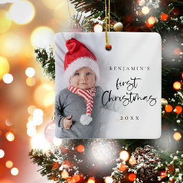 Eenvoudige Baby 1e kerstscript naam: foto Keramisch Ornament