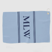 Eenvoudige Baby Blauw en Donkerblauw Monogram Sjab Golfhanddoek (Horizontaal)