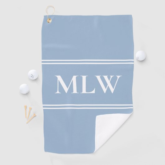Eenvoudige Baby Blauw en Wit Monogram Sjabloon Golfhanddoek (Insitu)