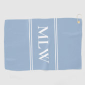 Eenvoudige Baby Blauw en Wit Monogram Sjabloon Golfhanddoek (Horizontaal)