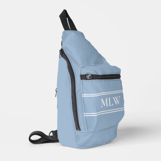 Eenvoudige Baby Blauw en Wit Monogram Sjabloon Sling Bag (Linkerhoek)