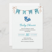 Eenvoudige Baby Blauwe Douche Uitnodiging met Dumm (Voorkant / Achterkant)