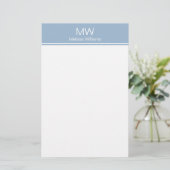 Eenvoudige Baby Blauwe en Witte Naam met Monogram Briefpapier (Staand voorkant)