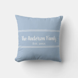 Eenvoudige Baby Blue en White Family Name Est. Buitenkussen
