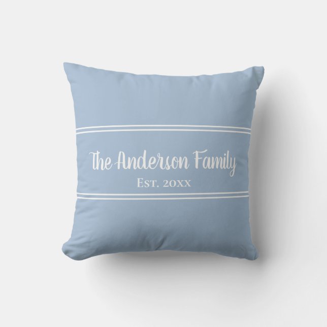 Eenvoudige Baby Blue en White Family Name Est. Buitenkussen (Voorkant)