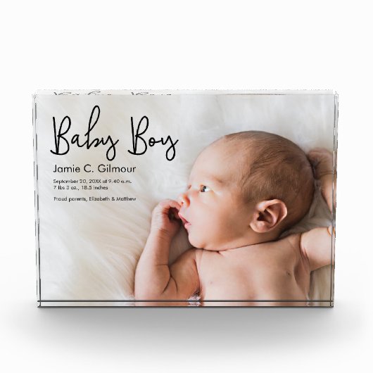 Eenvoudige Baby Boy aankondiging Modern Script Fotoblokken (Voorkant)