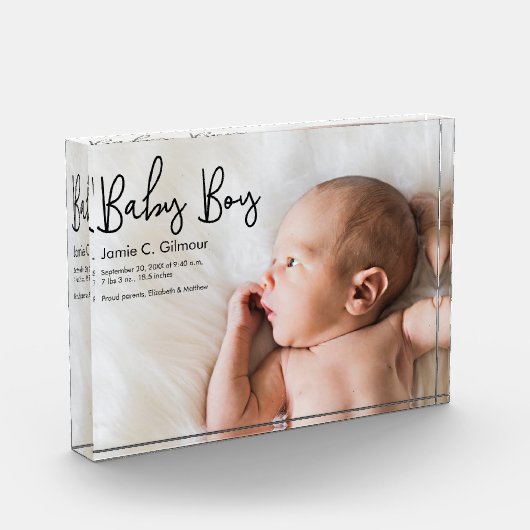 Eenvoudige Baby Boy aankondiging Modern Script Fotoblokken (Links)