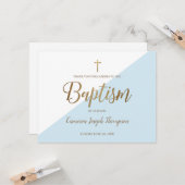 Eenvoudige Baby Boy Blauw Doopsel Goud Dank u Kaart (Voorkant / Achterkant in situ)