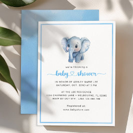 Eenvoudige Baby Boy Douche Waterverf Olifant Kaart
