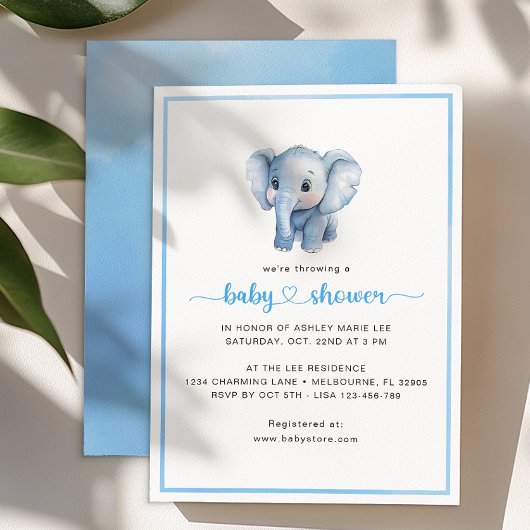 Eenvoudige Baby Boy Douche Waterverf Olifant Kaart