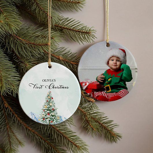 Eenvoudige Baby Eerste Kerst Foto Keramiek Keramisch Ornament