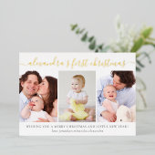 Eenvoudige Baby eerste kerstfoto, Collage Gold Folie Feestdagenkaart (Staand Voorkant)