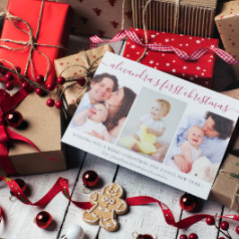 Eenvoudige Baby eerste kerstfoto Collage Red Feestdagenkaart