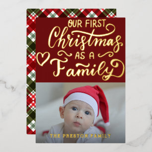 Eenvoudige Baby eerste kerstfoto Collage Red Folie Feestdagenkaart