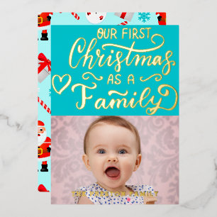 Eenvoudige Baby eerste kerstfoto Collage Red Folie Feestdagenkaart