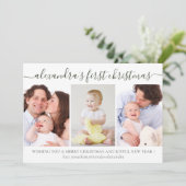 Eenvoudige Baby Eerste Kerstmis Fotocollage Groen Feestdagenkaart (Staand voorkant)