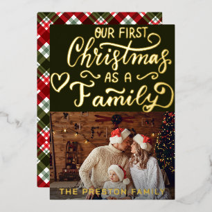 Eenvoudige Baby Eerste Kerstmis Fotocollage Groen Folie Feestdagenkaart