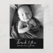 Eenvoudige Baby foto Dank u Script Birth Aankondigingskaart (Voorkant)
