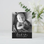 Eenvoudige Baby foto Dank u Script Birth Aankondigingskaart (Staand voorkant)