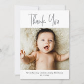 Eenvoudige Baby foto Dank u Script Birth Bedankkaart (Voorkant)