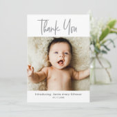 Eenvoudige Baby foto Dank u Script Birth Bedankkaart (Staand voorkant)