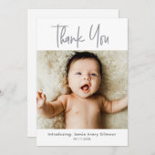 Eenvoudige Baby foto Dank u Script Birth Bedankkaart (Voorkant / Achterkant)