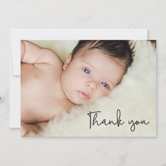 Eenvoudige Baby Foto Dank u Script Geboorte Aankondiging (Voorkant)