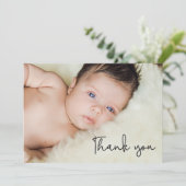 Eenvoudige Baby Foto Dank u Script Geboorte Aankondiging (Staand voorkant)