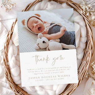 Eenvoudige Baby Foto Geboorte Stats Bedankkaart Briefkaart