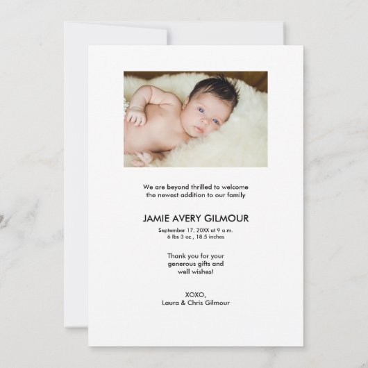 Eenvoudige Baby Foto Handlettering Geboorte & Dank Bedankkaart (Achterkant)