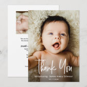 Eenvoudige Baby Foto Handlettering Geboorte & Dank Bedankkaart (Voorkant / Achterkant)
