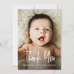 Eenvoudige Baby Foto Handlettering Geboorte & Dank Bedankkaart