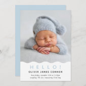 EENVOUDIGE BABY FOTO modern hallo wavey edge blue Aankondiging (Voorkant / Achterkant)