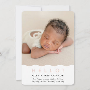 EENVOUDIGE BABY FOTO modern hallo wavey edge roze Aankondiging