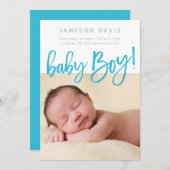 EENVOUDIGE BABY FOTO moderne jongen aqua script be Aankondiging (Voorkant / Achterkant)