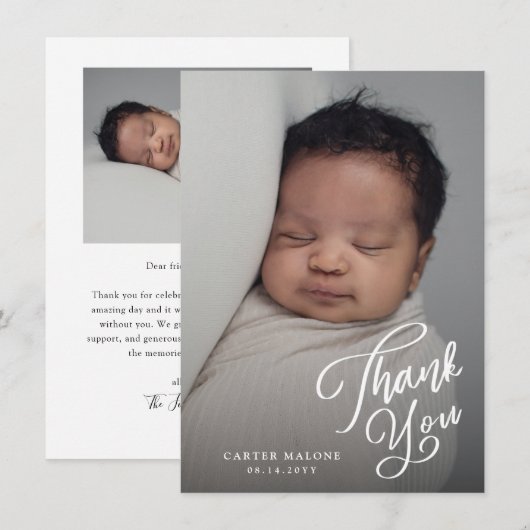 Eenvoudige Baby foto van Elegant Script Bedankkaart (Voorkant / Achterkant)